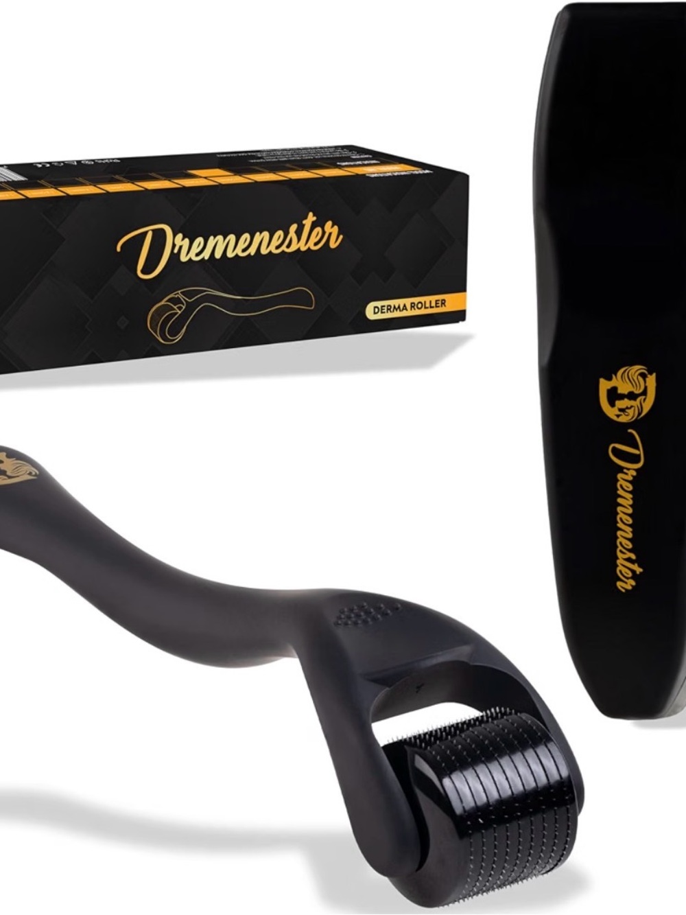 Amazon Black Derma Roller with Gold Accents for Men